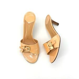 Louis Vuitton LV Dice Beige Charm Vernis Buckle Detail Slip On Mules Sandals 36